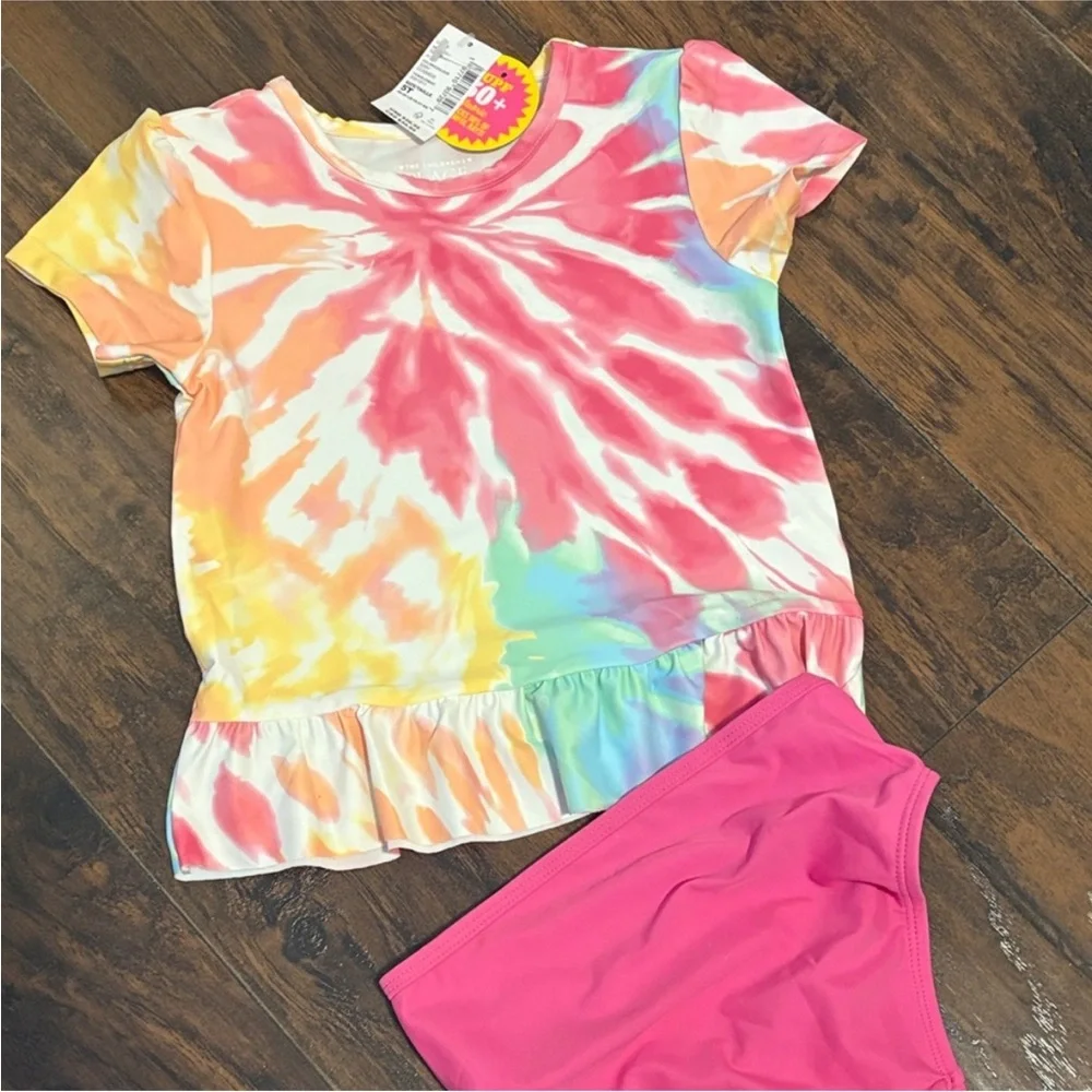The Children's Place Multicolor Tie-Dye Ruffle-Hem Short Sleeve Top NEW size 5T